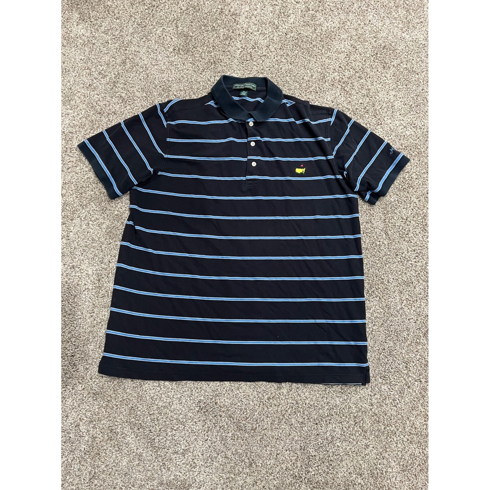 Masters Collection Golf Polo Shirt Mens XL Navy Blue Striped Pima Cotton Pique